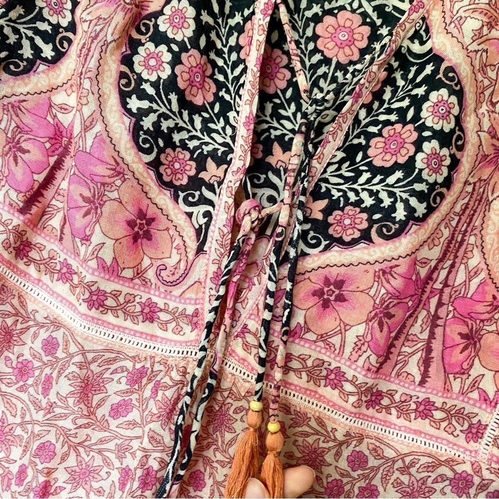 Spell Top Aloha Fox Floral Tassels Pink Boho Flowy Beach Watermelon XS GUC - Picture 6 of 11